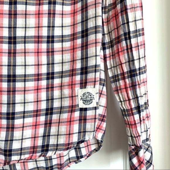 H&M Button Up Pop Over Flannel Navy & Pink Plaid Long Sleeves size 4 - Picture 3 of 9